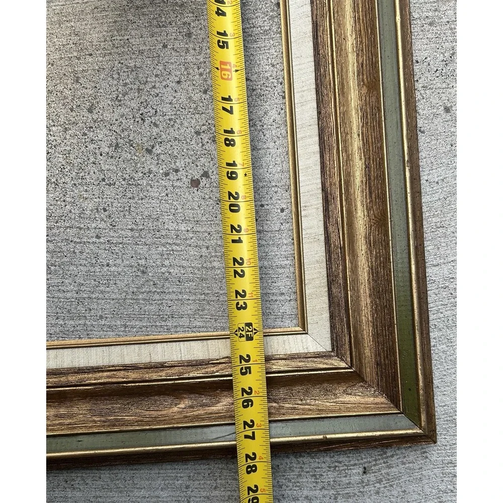 Vintage Large Wood Picture Frame Gold Green Linen Liner 20x30 Mexico